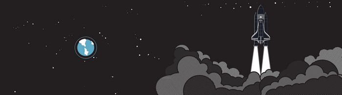 Space shuttle launching from Earth into starry space
