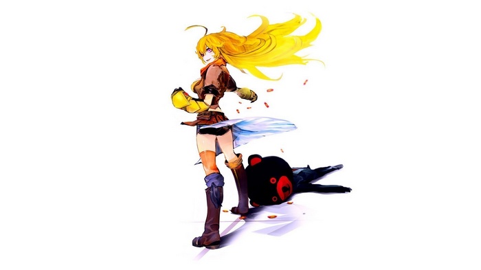 Yang Xiao Long from RWBY with a black bear