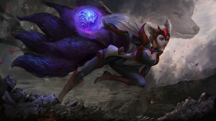 Ahri from League of Legends casting a spell