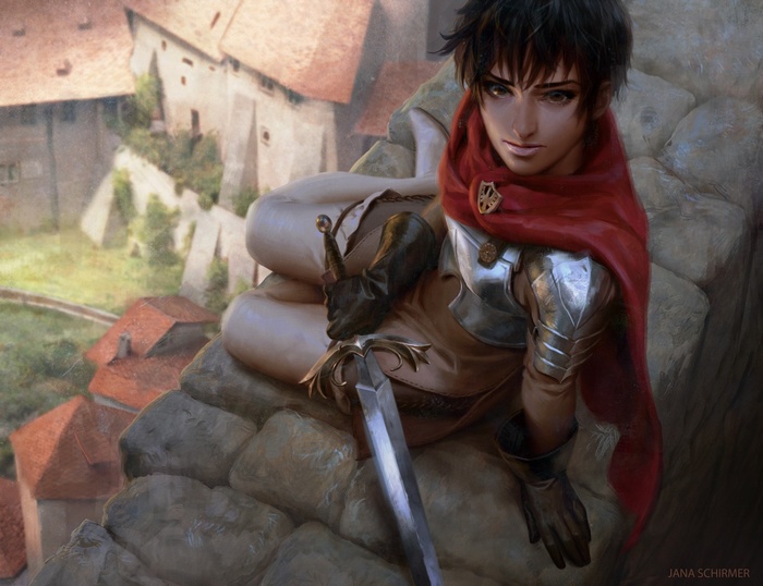 Casca from Berserk on a rocky outcrop