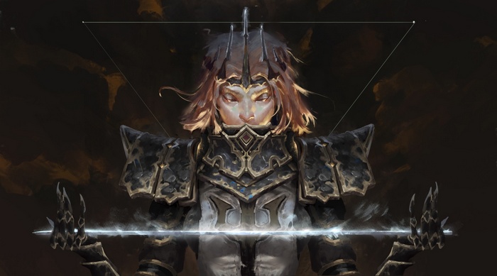 Fantasy warrior in ornate armor with glowing energy