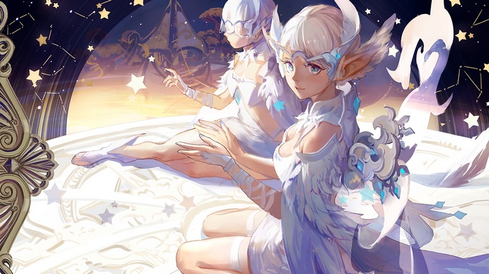 Fantasy art of two celestial beings with wings