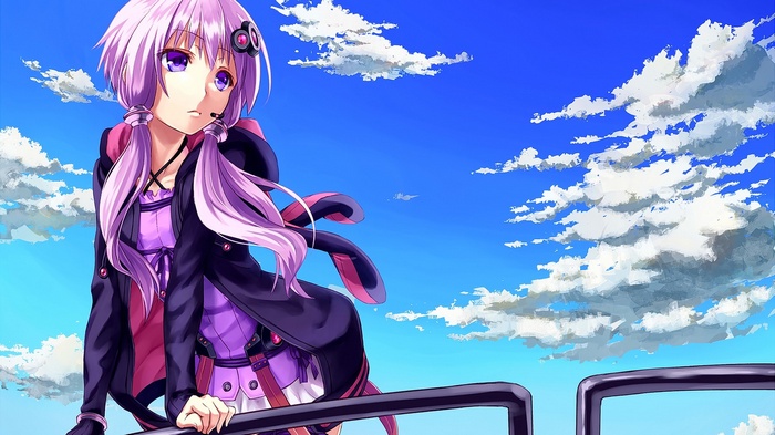 Yuzuki Yukari looking away at the sky with clouds