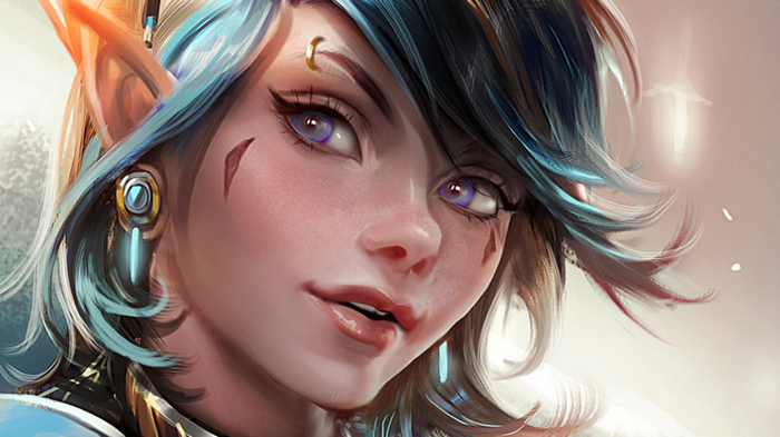 Elf girl with blue and blonde hair