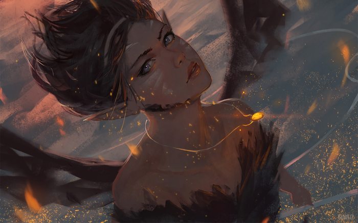 Fantasy art of a woman with a pendant