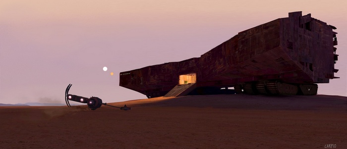 Star Wars Sandcrawler and droid on Tatooine