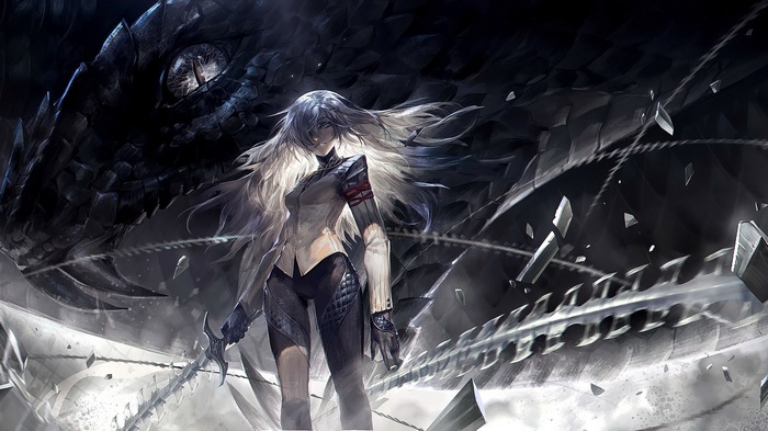 Anime girl with long blonde hair and swords