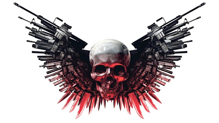 weapon, skull, gun, The Expendables