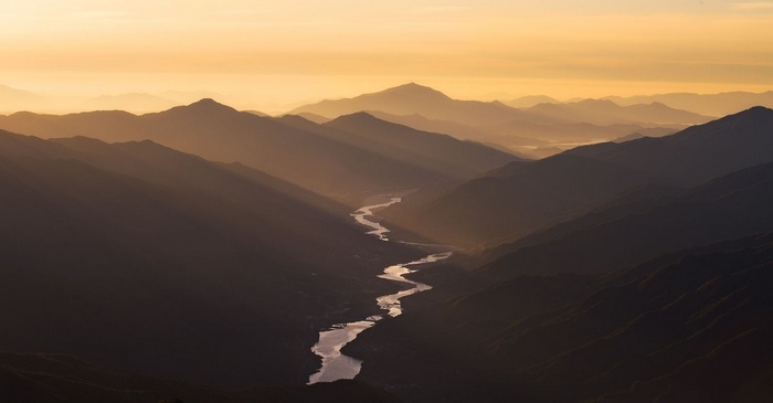 River flowing through mountains at sunrise in South Korea