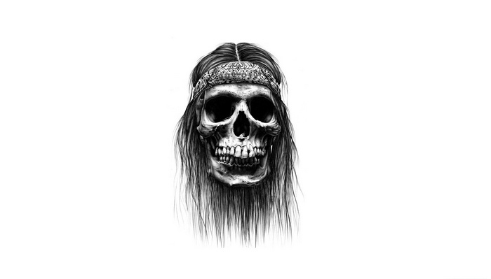 Skull with long hair and headband artwork