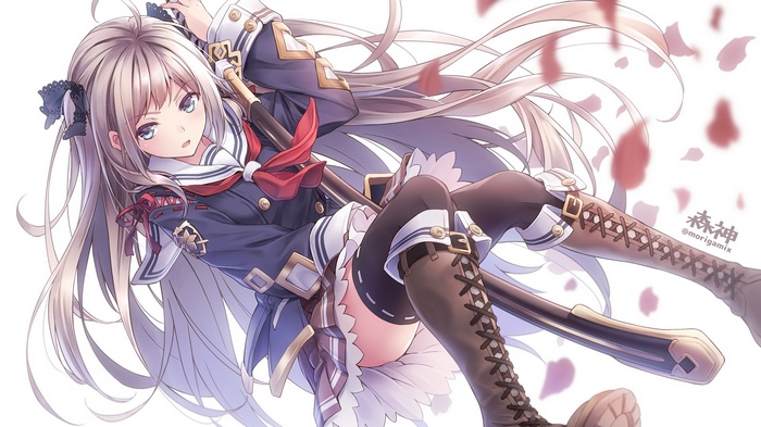 blonde, zettai ryouiki, sword, anime girls, anime
