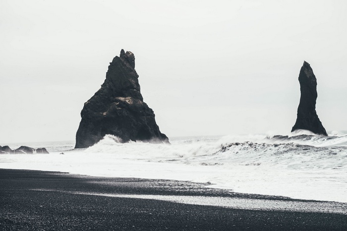 Black Sand Beach with Sea Stacks
