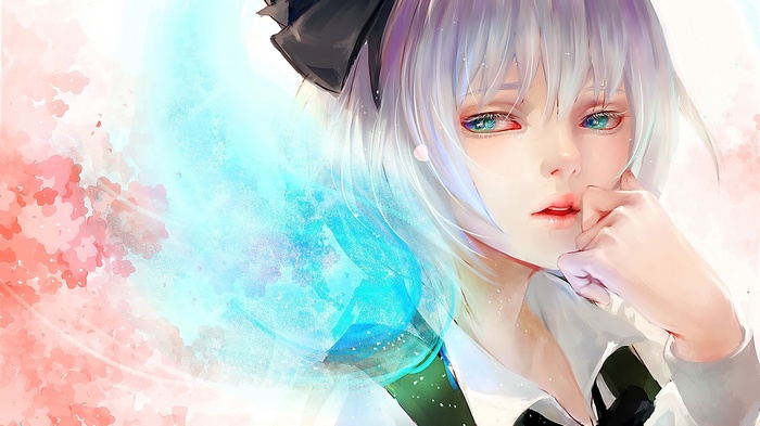 Konpaku Youmu from Touhou with blue eyes and white hair