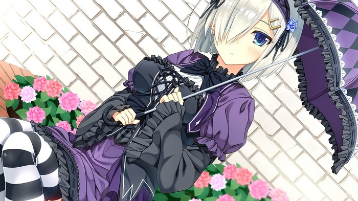 Hamakaze from Kantai Collection with an umbrella