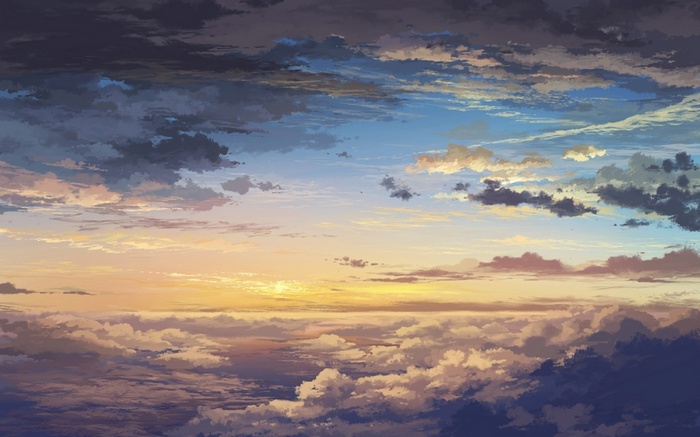 Painting of a sunset sky with clouds