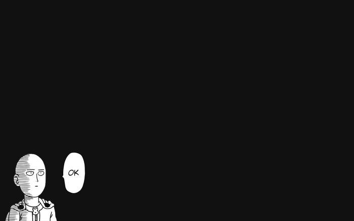 Saitama from One-Punch Man with OK speech bubble