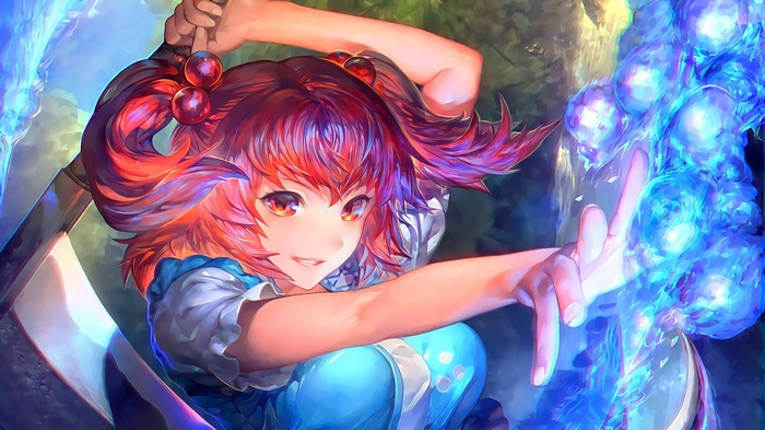 Onozuka Komachi from Touhou with red hair and red eyes