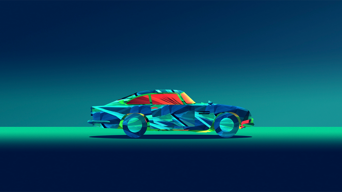 Abstract low-poly car with colorful geometric patterns