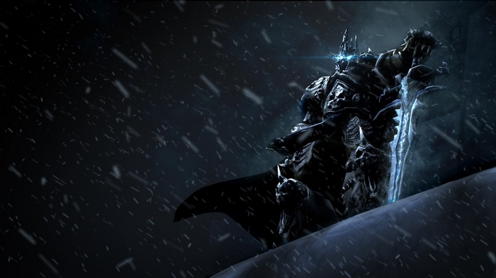 The Lich King with Frostmourne in a blizzard