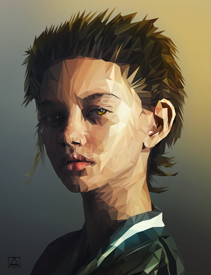 Low poly digital art illustration of a face