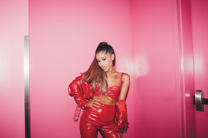 Ariana Grande in red leather outfit
