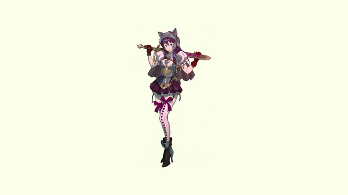 Anime girl warrior with purple hair and sword
