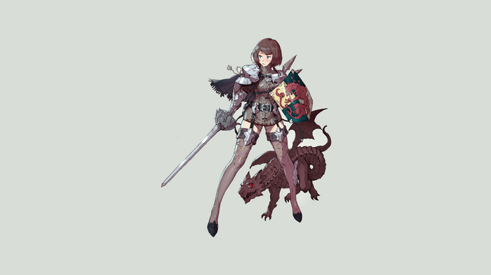Anime knight girl with sword and dragon