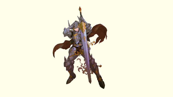 Anime knight with a large sword and armor