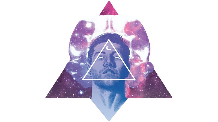 Moon Knight with Cosmic Background and Triangle Symbol