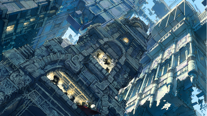 Anime fantasy city with intricate architecture