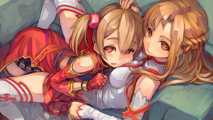 Sword Art Online's Asuna and Yuuki on a couch