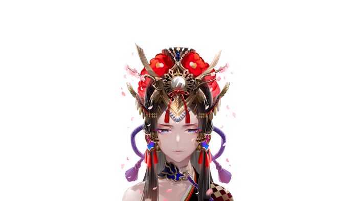 Anime girl with ornate headdress and cherry blossoms