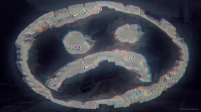 Glitch art sad smiley face