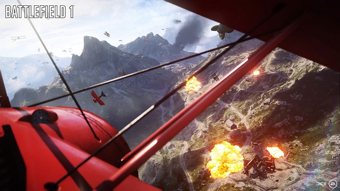 Battlefield 1 aerial combat over mountains
