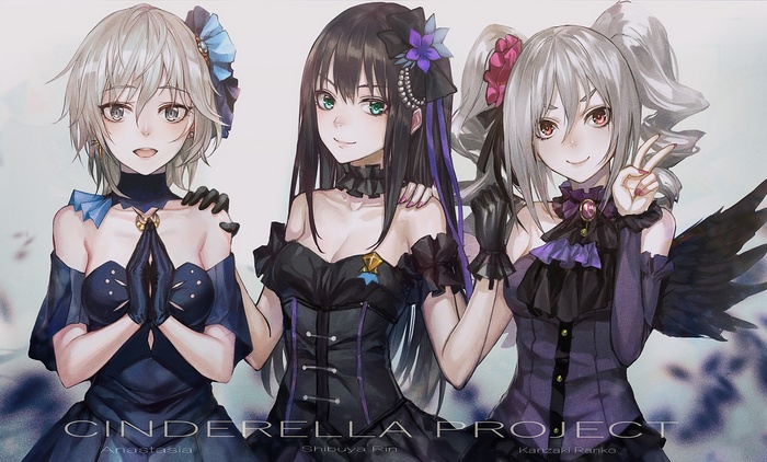 Anastasia, Shibuya Rin, and Kanzaki Ranko from Cinderella Project