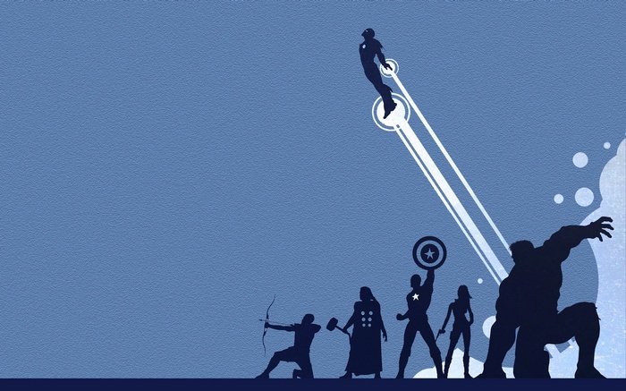 The Avengers minimalist silhouette on blue background