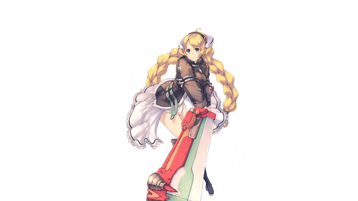 Anime girl with blonde braids and a sword