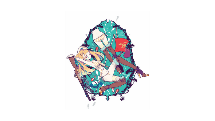 Anime girl with shotgun and flag