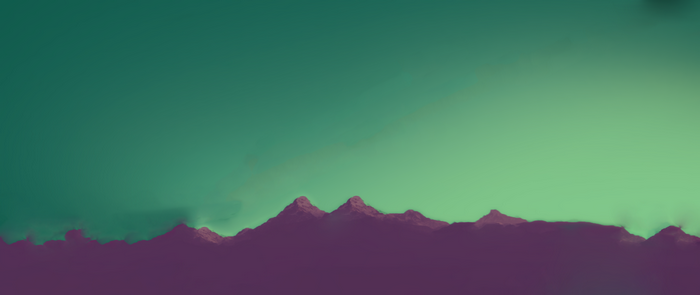 Cyan and pink mountains under a gradient sky