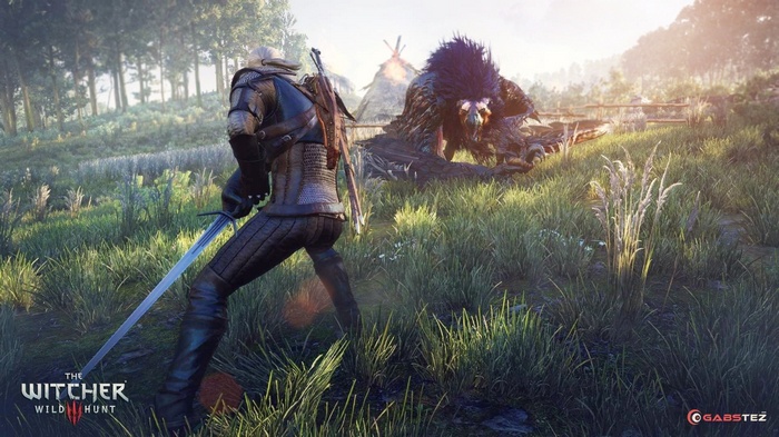 Geralt of Rivia fighting a monster in The Witcher 3