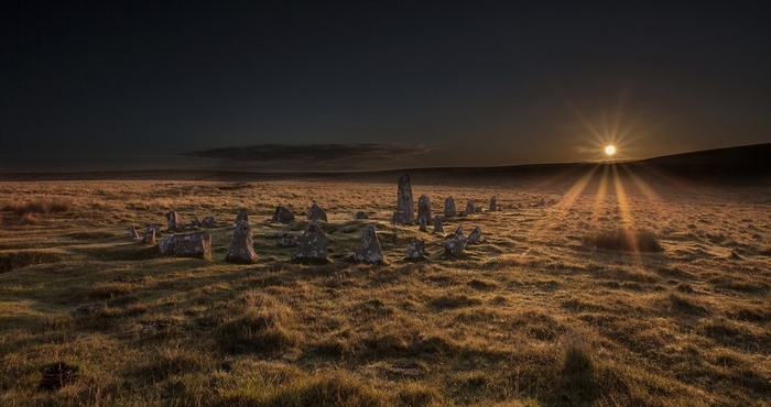 Dartmoor National Park stone circle at sunrise