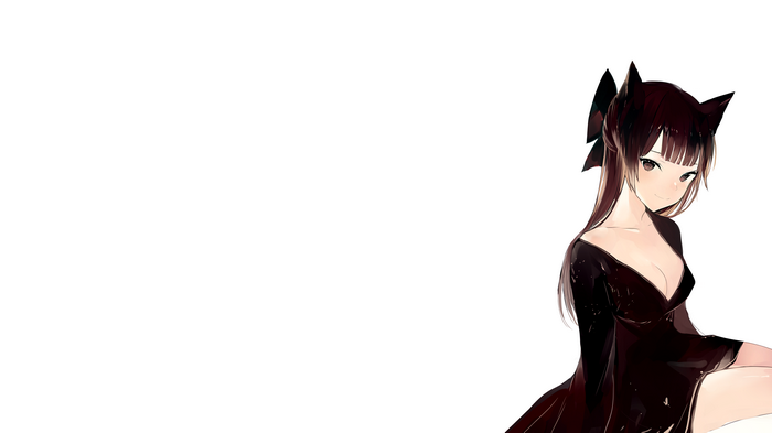 black dress, anime girls, bow, lpip, cat, simple background, cat girl, original characters, nekomimi, white