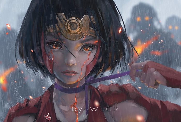 Mumei from Kabaneri of the Iron Fortress in the rain