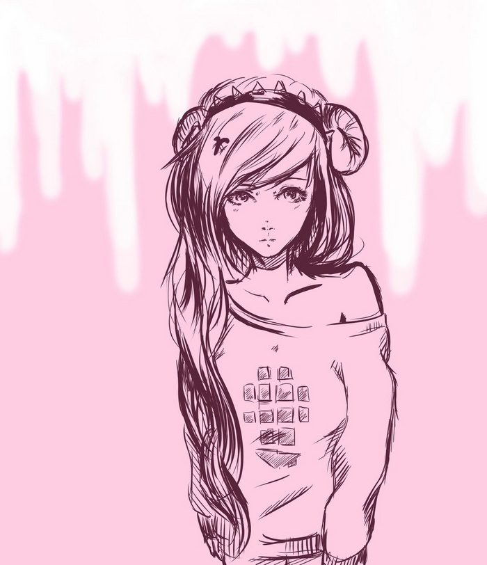 Anime girl with horns and long hair