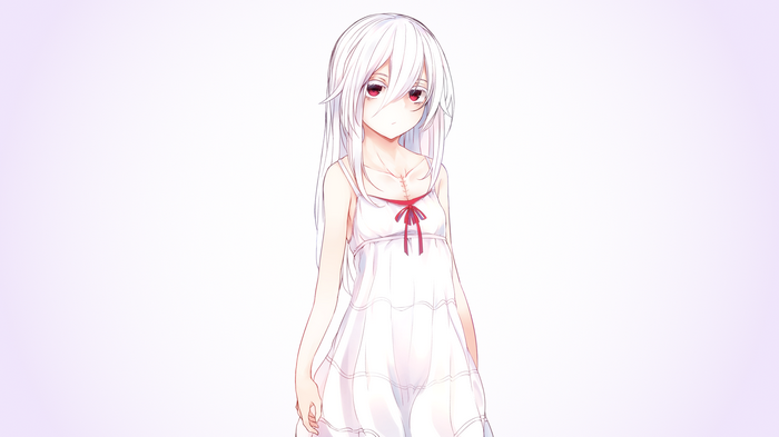 white background, long hair, Wretched Egg, dress, Shiro (Deadman Wonderland), anime girls, looking at viewer, white hair