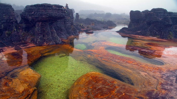 Mount Roraima's colorful pools and rock formations
