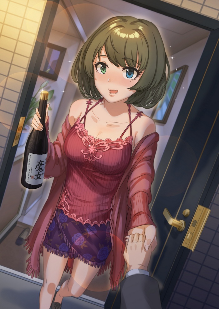Takagaki Kaede from THE iDOLM@STER: Cinderella Girls holding sake