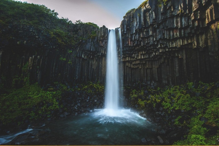 Svartifoss waterfall in Iceland with basalt columns