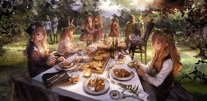 anime, original characters, landscape, anime girls, Friends, food, fantasy art, op-center