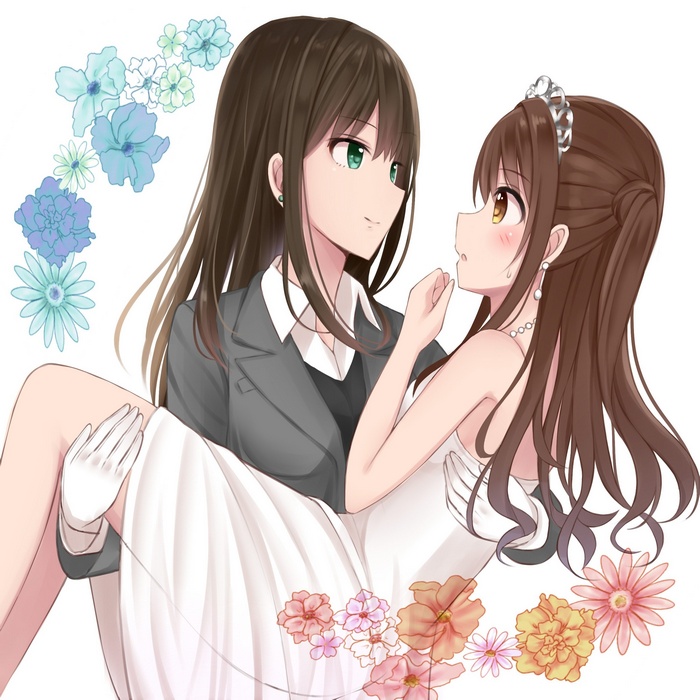 Shibuya Rin carries Shimamura Uzuki in a wedding dress
